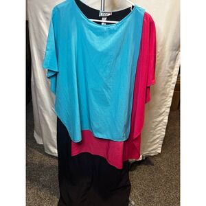 053 Vintage ROF Colorblock Layered Maxi Dress Turquoise Magenta Black OS USA